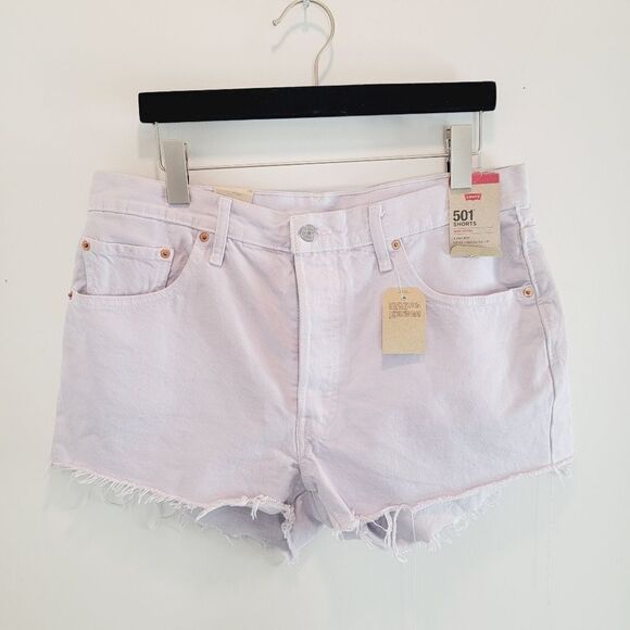 Levi's 501 High Waist HighRise Button Fly  Front Raw Hem Denim Short NWT Size 33 - Picture 2 of 12